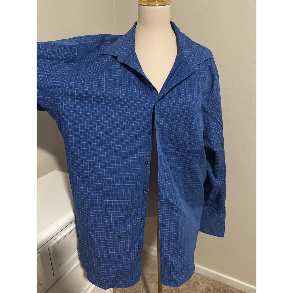 Donald J Trump Signature Collection Blue Grid Dress Shirt Noniron Classic Fit 18